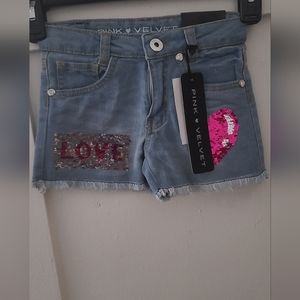 Pink Velvet Reversible Flip Sequin Denim Short  -Size 4